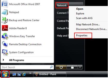 network properties in Windows Vista