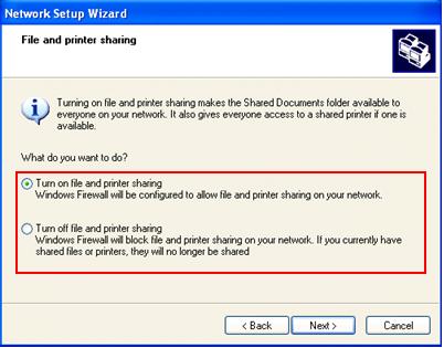 Wizard Set File Printer Sharing