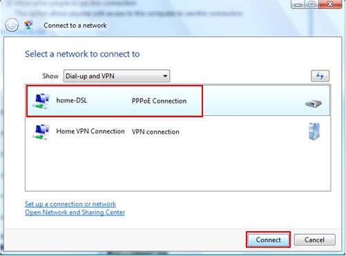 PPPoE DSL or Cable connection in Windows Vista